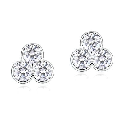 S925 Gümüş Üç Taşlı Taşlı Kulaklık Kadınlar ve Kızlar İçin Rhodium Kaplamalı Güzel Mücevherler