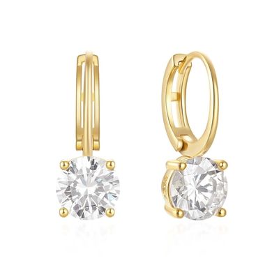 925 Sterling Gümüş 18K Altın Kaplama Solitaire Beyaz Kübik Zirkon Huggies Küpeler