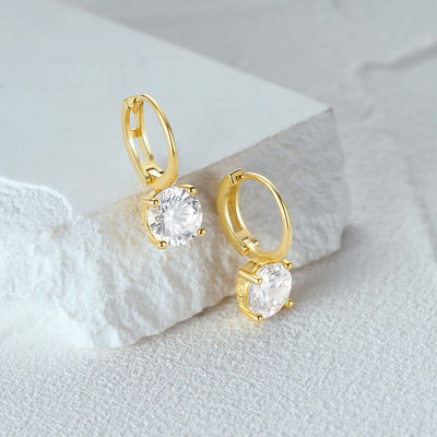 925 Sterling Gümüş 18K Altın Kaplama Solitaire Beyaz Kübik Zirkon Huggies Küpeler