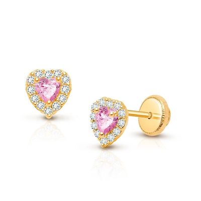 925 Sterling Gümüş Kalp Şekilli Pembe & Beyaz CZ Stud Kulaklıkları Çocuk Güzel Mücevherleri İçin Plavü Ayarlı