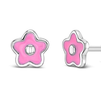 925 Sterling Gümüş 6 mm Pembe Enamel Çiçek Stud Kulaklıkları Özel Logo ve Üçüncü Taraf Değerlendirme ile Çocuklar için