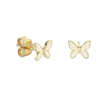 Küçük Beyaz Enamel Kelebek Şekilli 925 Sterling Gümüş Dönüşkü Kulaklıkları Ekspres Nakliye ile