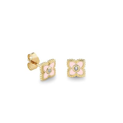 18K altın kaplamalı Turkuaz Enamel Mini Stud Çiçek küpeleri 925 Sterling Gümüş