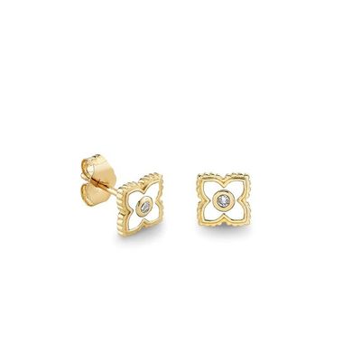 18K altın kaplamalı Turkuaz Enamel Mini Stud Çiçek küpeleri 925 Sterling Gümüş