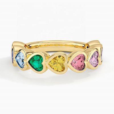 18K Altın Kalp Şekilli Gökkuşağı Bezel Yüzüğü Sevgililer Günü Hediyesi Moda Mücevherleri