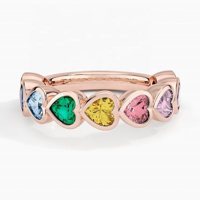 18K Altın Kalp Şekilli Gökkuşağı Bezel Yüzüğü Sevgililer Günü Hediyesi Moda Mücevherleri