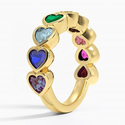 18K Altın Kalp Şekilli Gökkuşağı Bezel Yüzüğü Sevgililer Günü Hediyesi Moda Mücevherleri
