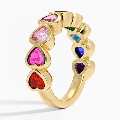 18K Altın Kalp Şekilli Gökkuşağı Bezel Yüzüğü Sevgililer Günü Hediyesi Moda Mücevherleri