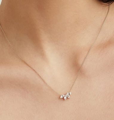 925 Gümüş 14K kaplama kolye 18 inç Markiz Topaz Kolye ve Beyaz CZ Elmaslar