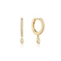 Nişan için 925 Ayar Gümüş Markiz Kesim Zirkon Damla Küpe, 12mm Çember Çapı ve 2mm Kalınlığında