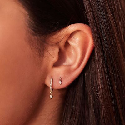 Nişan için 925 Ayar Gümüş Markiz Kesim Zirkon Damla Küpe, 12mm Çember Çapı ve 2mm Kalınlığında