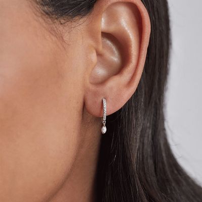 Nişan için 925 Ayar Gümüş Markiz Kesim Zirkon Damla Küpe, 12mm Çember Çapı ve 2mm Kalınlığında