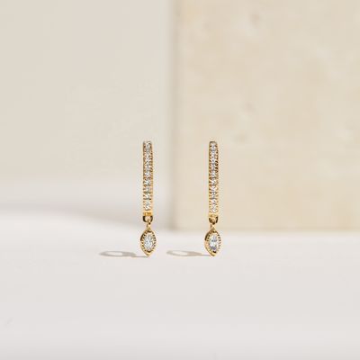 Nişan için 925 Ayar Gümüş Markiz Kesim Zirkon Damla Küpe, 12mm Çember Çapı ve 2mm Kalınlığında
