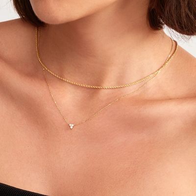 18K Altın Zirkon Kolye Gümüş Zincir Üçlü Elmas Kübik Zirkon Kolye