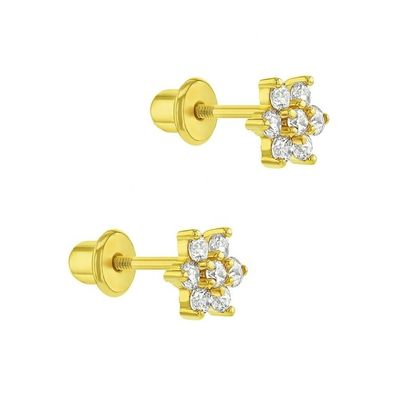 5mm 18k altın kaplamalı çiçek bebek küpeleri 925 sterling gümüşte çocuklar için mükemmel hediye