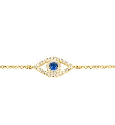 Gül Altın İnce Gümüş Zincir Bilezik Beyaz Mavi CZ Göz 925 Sterling Gümüş