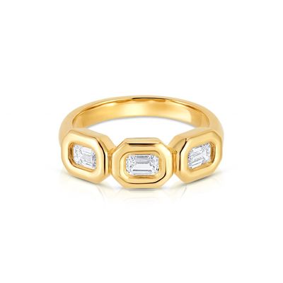 El yapımı Gümüş Üçlü Zümrüt Yüzüğü ile AAA Zirkon Taşı ve 14K Altın Bezel Seti