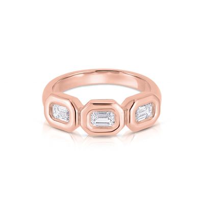 El yapımı Gümüş Üçlü Zümrüt Yüzüğü ile AAA Zirkon Taşı ve 14K Altın Bezel Seti