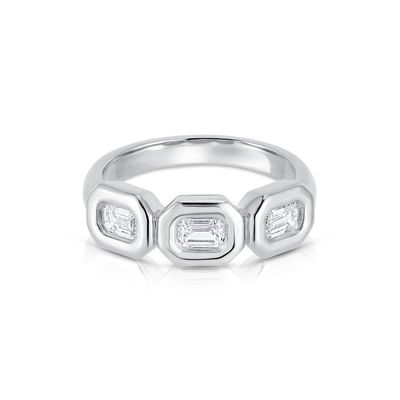 El yapımı Gümüş Üçlü Zümrüt Yüzüğü ile AAA Zirkon Taşı ve 14K Altın Bezel Seti