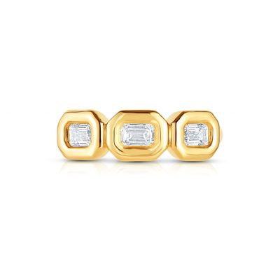 El yapımı Gümüş Üçlü Zümrüt Yüzüğü ile AAA Zirkon Taşı ve 14K Altın Bezel Seti