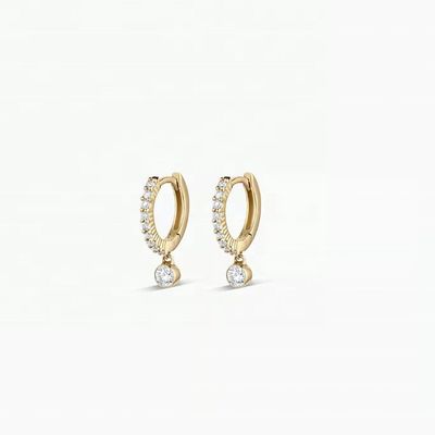 Trend 14 Ayar Altın Kaplama Zirkon Taşlı Damla Pave Küpe, 9,5 mm Profil Çapı ve 12 mm Toplam Düşme