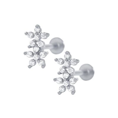 Klasik Biçik Çiçekler Top Sırt Düz Sırt 925 Sterling Gümüş Kızlar için Küp