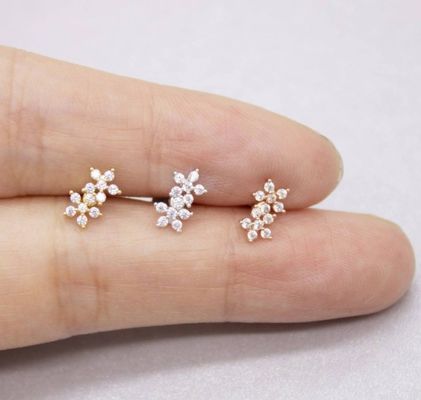 Klasik Biçik Çiçekler Top Sırt Düz Sırt 925 Sterling Gümüş Kızlar için Küp