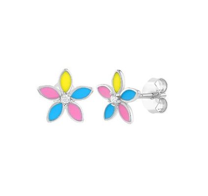 Sarı Enamel Çeşitli Renkli Çiçek Çubukları 925 Sterling Gümüş Çiçek Çubukları