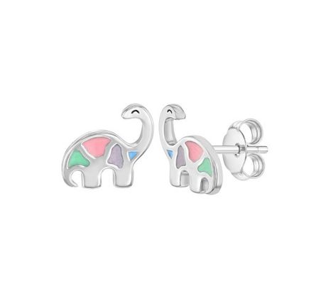 Çok renkli Enamel Dinozör Köpeği Kulaklıkları 925 Sterling Gümüş Küçük Kızlar İçin