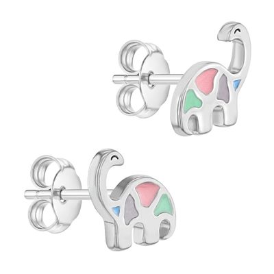 Çok renkli Enamel Dinozör Köpeği Kulaklıkları 925 Sterling Gümüş Küçük Kızlar İçin