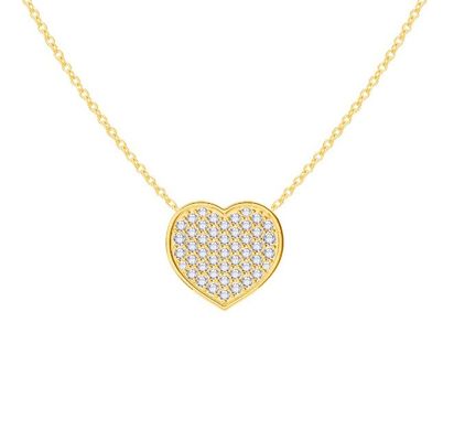 18" Zincir Uzunluğu Yuvarlak Kesim Elmas 925 Sterling Gümüş Kalp Kolye Kadınlar için