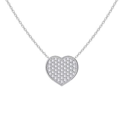 18" Zincir Uzunluğu Yuvarlak Kesim Elmas 925 Sterling Gümüş Kalp Kolye Kadınlar için