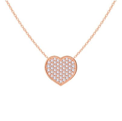 18" Zincir Uzunluğu Yuvarlak Kesim Elmas 925 Sterling Gümüş Kalp Kolye Kadınlar için