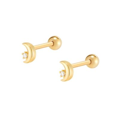 925 Sterling Gümüş Küçük CZ Ay Piercing Stud Kulaklık Top vida arka kapanışlı