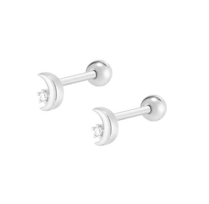 925 Sterling Gümüş Küçük CZ Ay Piercing Stud Kulaklık Top vida arka kapanışlı