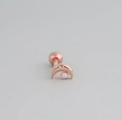 925 Sterling Gümüş Küçük CZ Ay Piercing Stud Kulaklık Top vida arka kapanışlı
