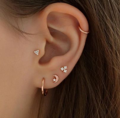 925 Sterling Gümüş Küçük CZ Ay Piercing Stud Kulaklık Top vida arka kapanışlı