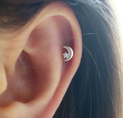 925 Sterling Gümüş Küçük CZ Ay Piercing Stud Kulaklık Top vida arka kapanışlı