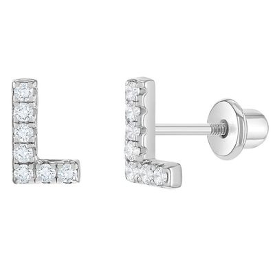 Beyaz CZ Harf Stud Kulaklıkları Mikron Pave Özel Harf Kulaklıklar