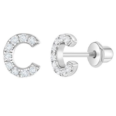 Beyaz CZ Harf Stud Kulaklıkları Mikron Pave Özel Harf Kulaklıklar
