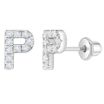 Beyaz CZ Harf Stud Kulaklıkları Mikron Pave Özel Harf Kulaklıklar