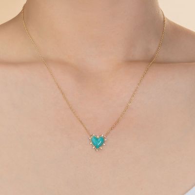 925 Sterling Gümüş Zinciri Mücevher Elmas Ve Turkuaz Kalp Dönüşümlü Kolye İnci Zinciri Yok