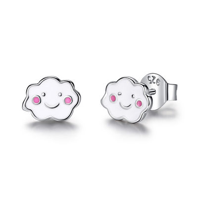 Rhodium kaplama 925 Gümüş Bulutlar Enamel Stud Kulaklık Bebek Çocuk Küçük Kız