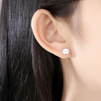 Rhodium kaplama 925 Gümüş Bulutlar Enamel Stud Kulaklık Bebek Çocuk Küçük Kız