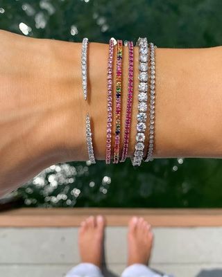 925 Sterling Gümüş Klasik 2mm Gül Pembe Kürt Kübik Zirkon Tenis Bileziği Kız için