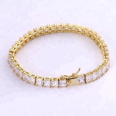 Unisex El yapımı 18K Altın Hip Hop Dondurulmuş Kare Kesilmiş Elmas CZ 925 Sterling Gümüş Yatak Tenis Bilezik