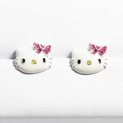 Siyah Altın ve Gümüş kaplama ile renkli Enamel Hello Kitty Küpesi