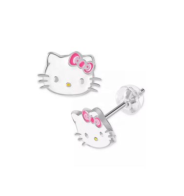 18K Altın Kaplama Hello Kitty Enamel Stud Kızlar için 925 Sterling Gümüş