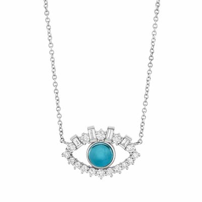 18K Altın Baguette Kübik Zirkon 925 Sterling Gümüş Kadın Kötü Göz Kolyesi