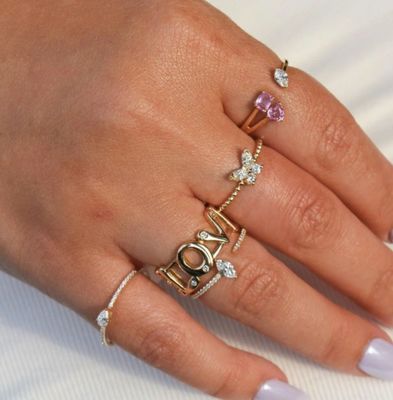 925 Sterling Gümüş Kadın Yüzüğü El Yapımı 18K Altın Taşlanmış Top ve Markize Kelebek